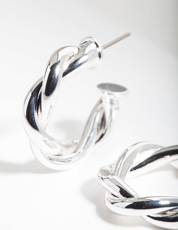 Silver Medium Rope Hoop Earrings