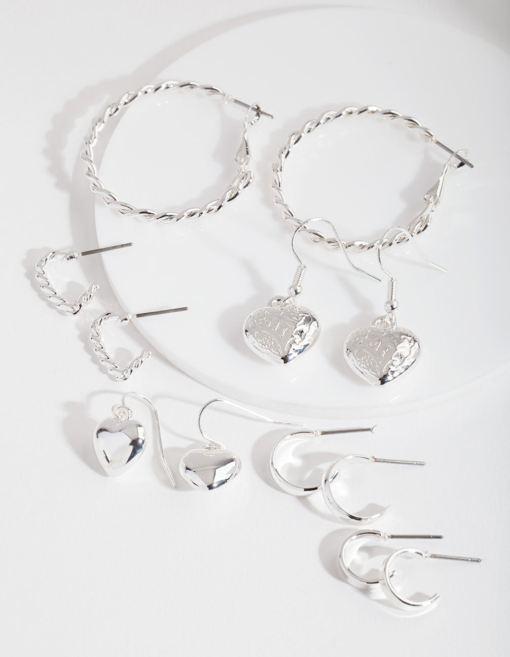 Silver Mixed Heart Earring 6-Pack