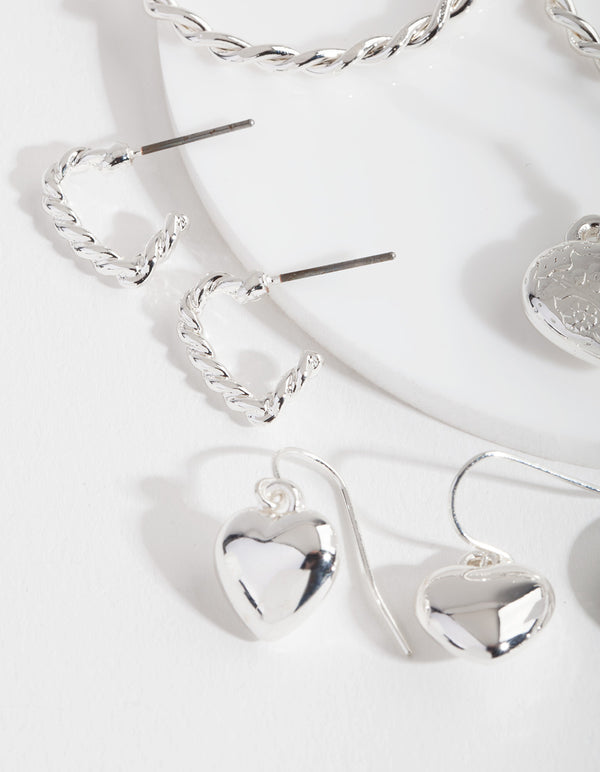 Silver Mixed Heart Earring 6-Pack