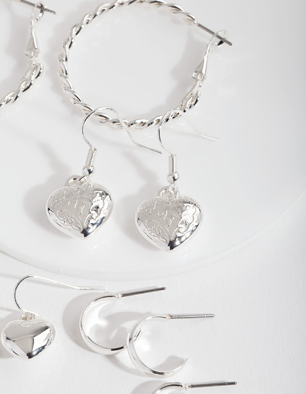 Silver Mixed Heart Earring 6-Pack