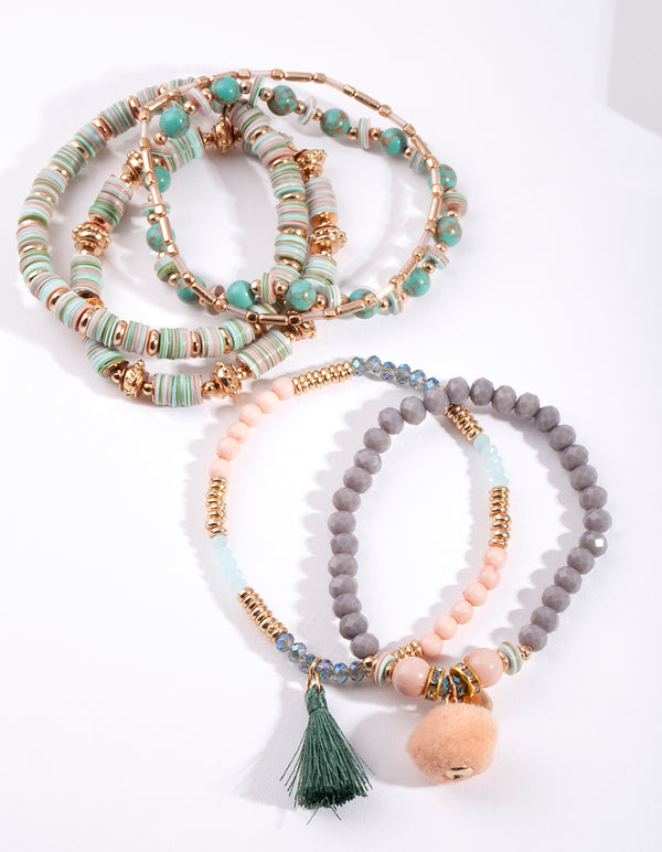 Gold Pearl Bead Bracelet 8-Pack