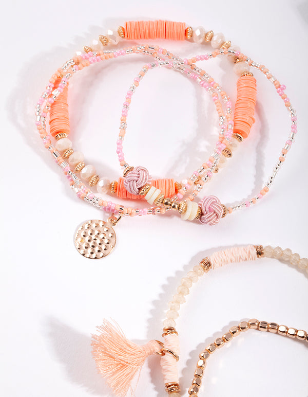 Gold Pink Tassel Bracelet 6-Pack