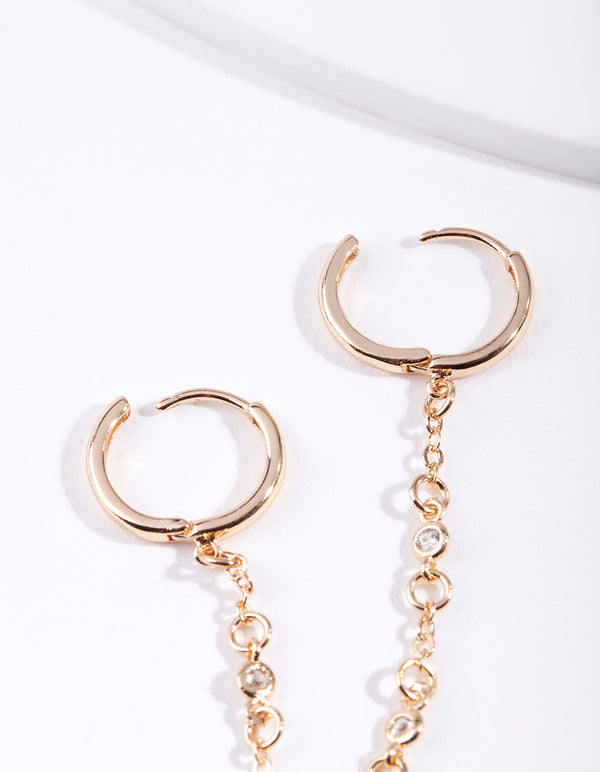 Gold Diamante Double Huggie Earrings