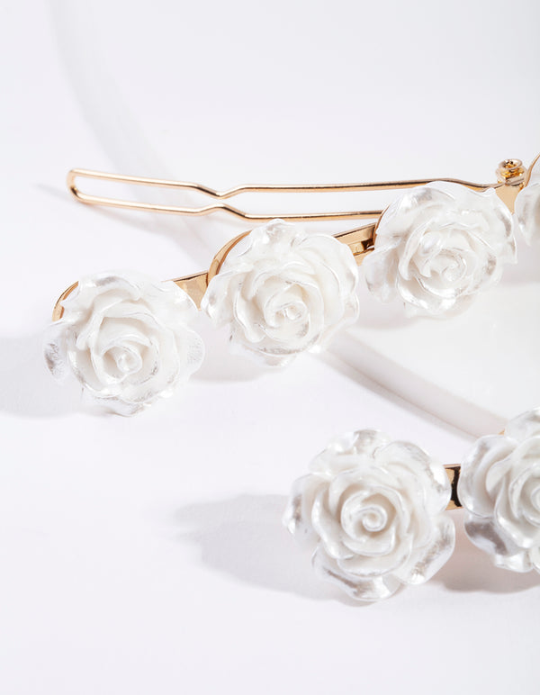 Gold Rose Barrette Clip Pack