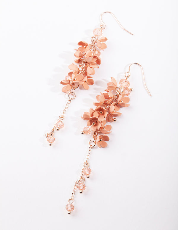 Rose Gold Flower Cluster Drop Earrings
