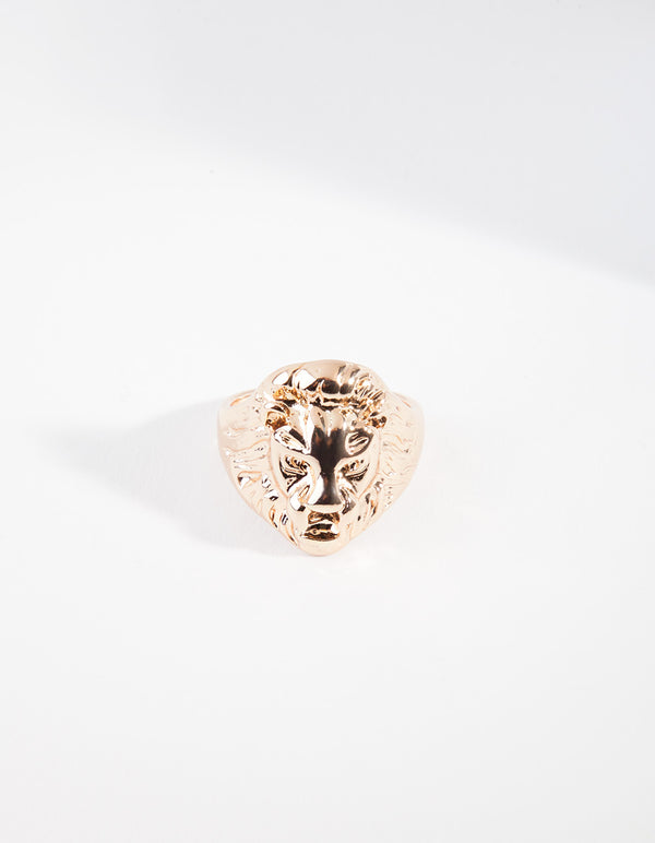 Gold Lion Head Ring