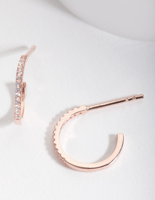 Rose Gold Plated Sterling Silver Cubic Zirconia Open Hoop Earrings