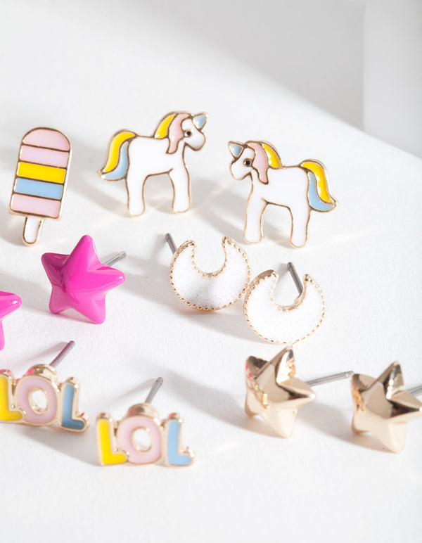 Kids Unicorn Mix Stud Earring 6-Pack