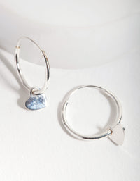 Sterling Silver Heart Charm Hoop Earrings - link has visual effect only