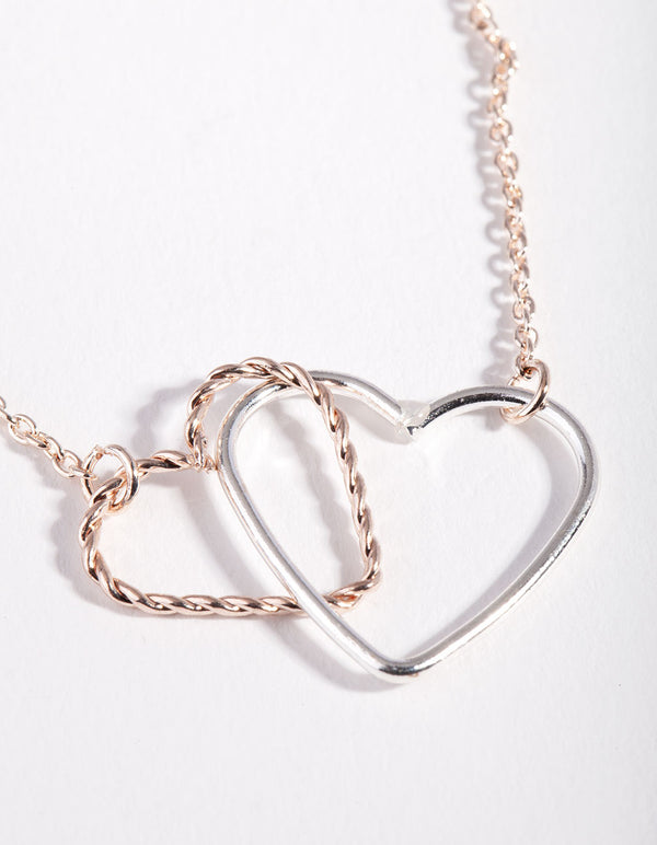 Mixed Metal Linked Heart Necklace