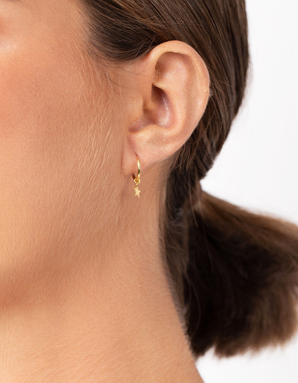 Gold Plated Sterling Silver Open Star Hoop Earrings