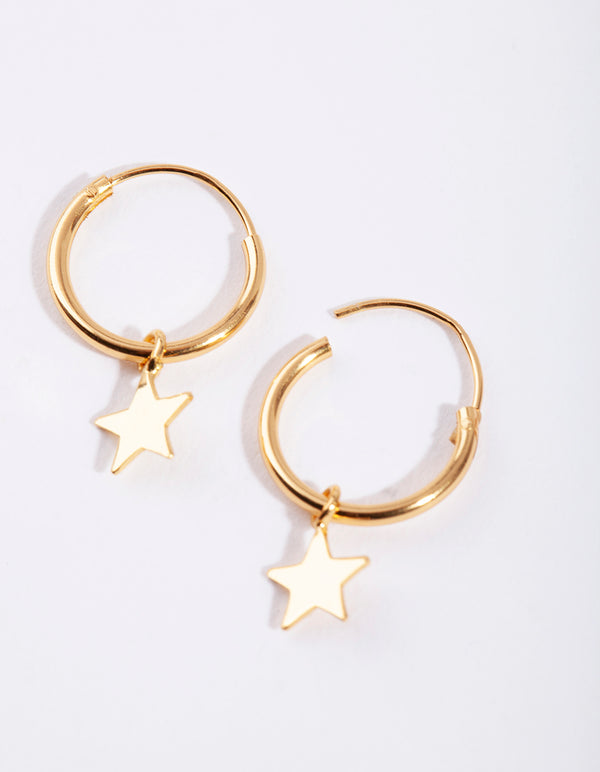 Gold Plated Sterling Silver Open Star Hoop Earrings