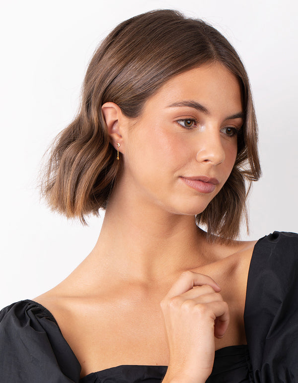 Gold Plated Sterling Silver Moon Diamante Earrings