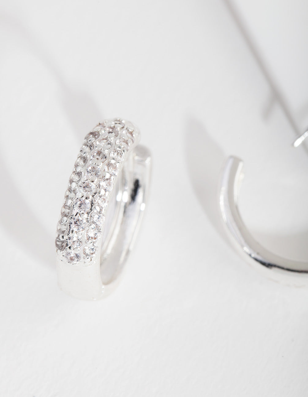 Silver Chunky Cubic Zirconia Huggie Earrings