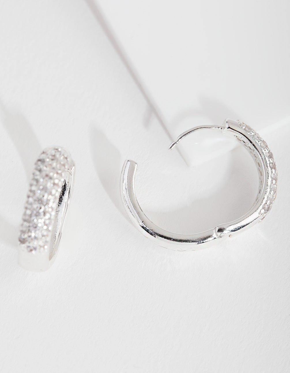 Silver Chunky Cubic Zirconia Huggie Earrings