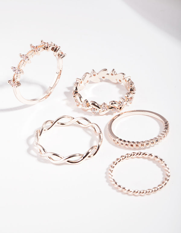 Rose Gold Cubic Zirconia Lattice Ring 5-Pack