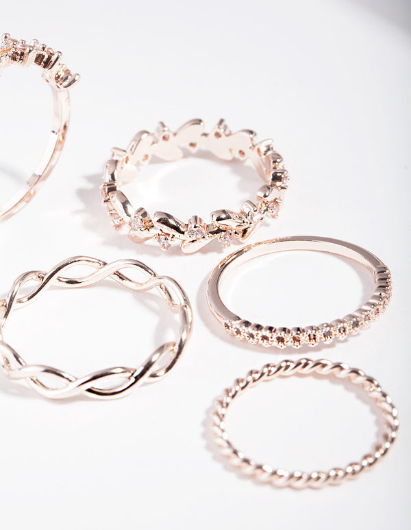 Rose Gold Cubic Zirconia Lattice Ring 5-Pack