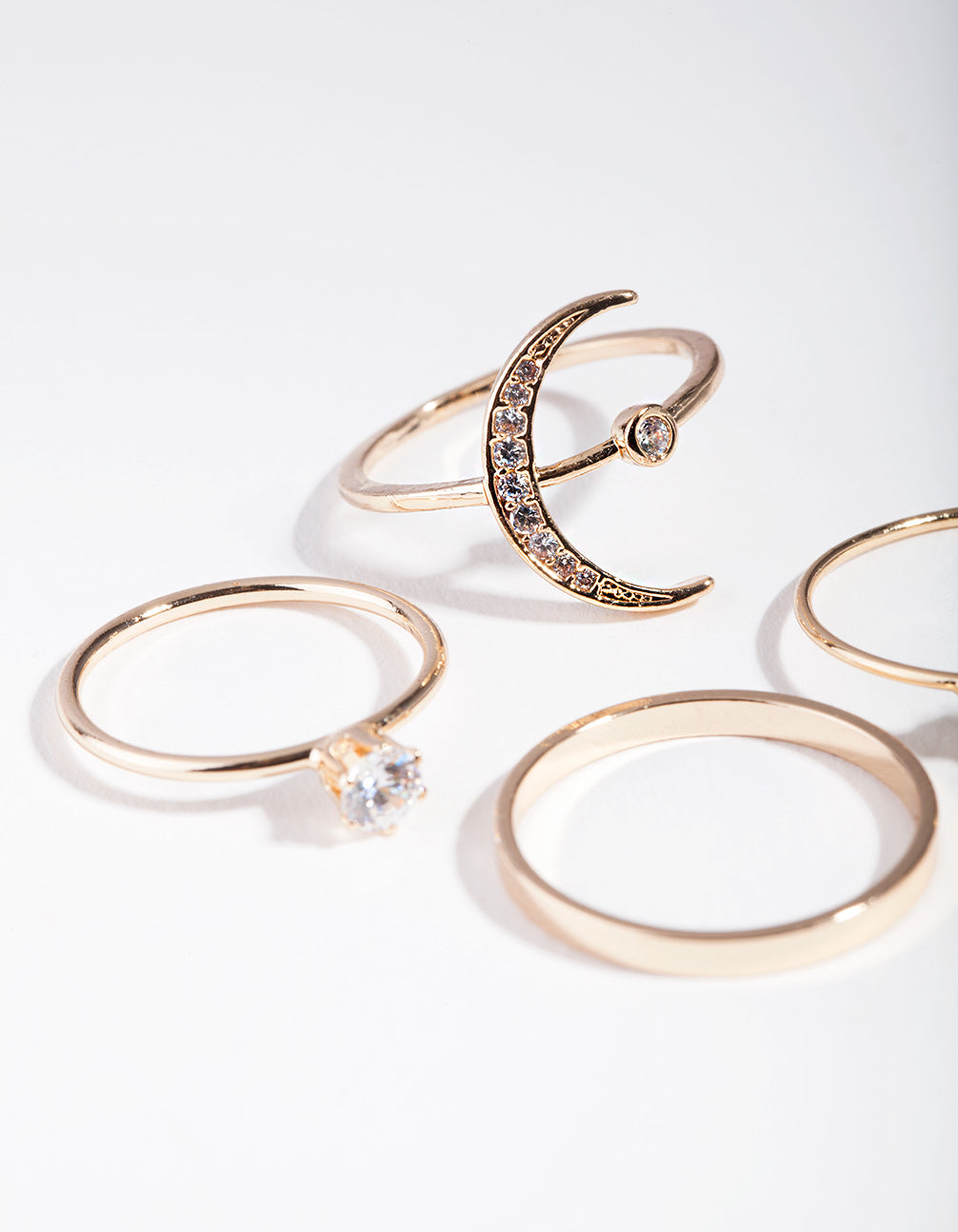 Gold Cubic Zirconia Moon Stars Ring Stack