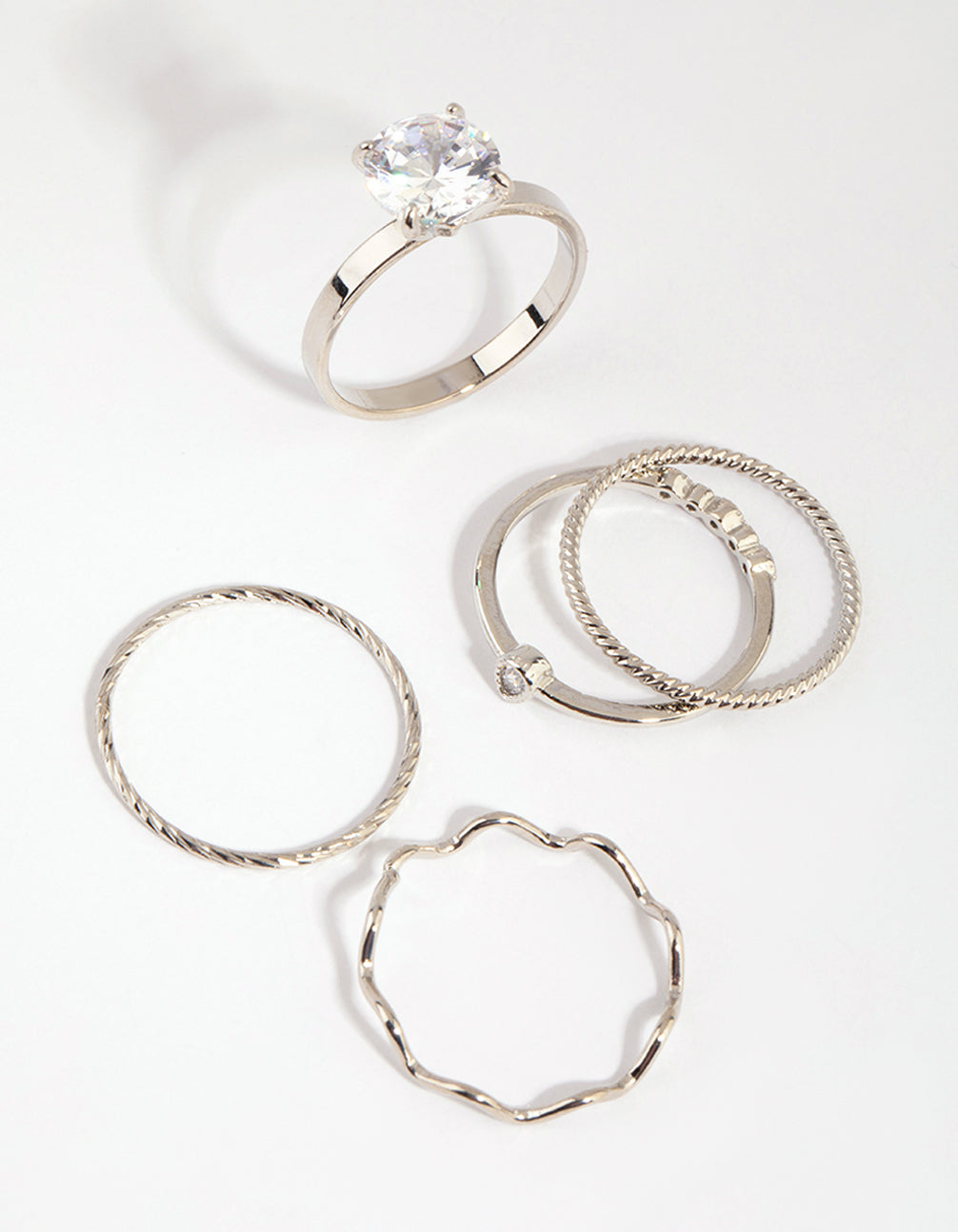 Silver Cubic Zirconia Bow Ring 5-Pack