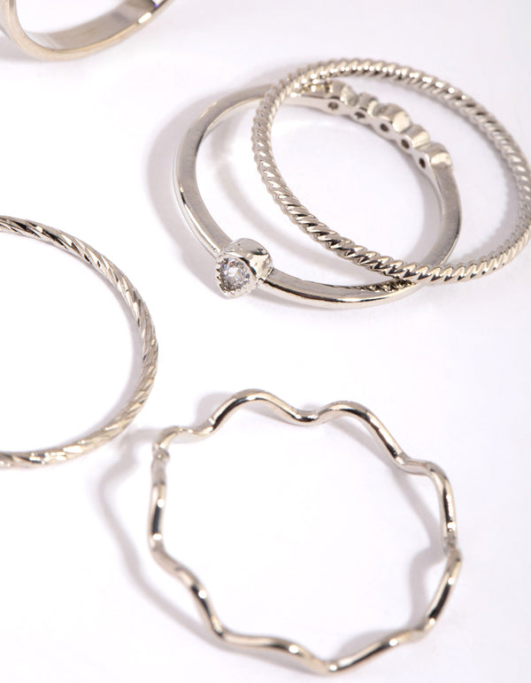 Silver Cubic Zirconia Bow Ring 5-Pack