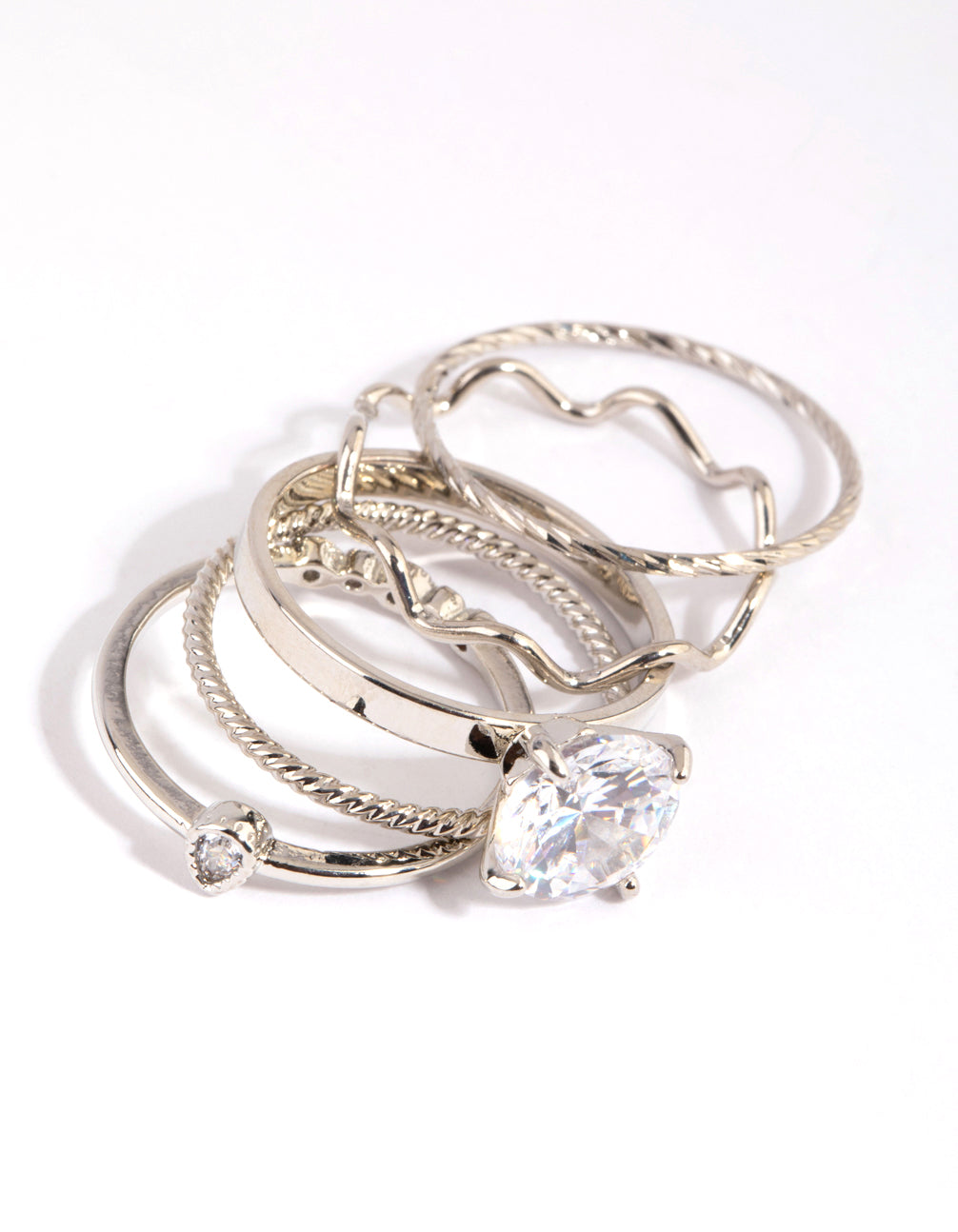 Silver Cubic Zirconia Bow Ring 5-Pack