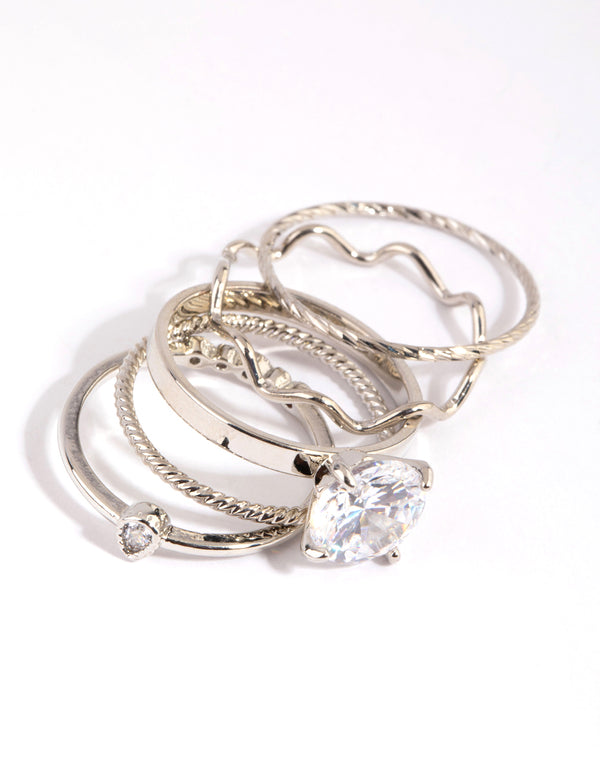 Silver Cubic Zirconia Bow Ring 5-Pack