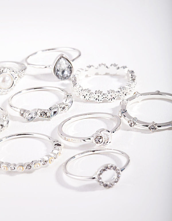 Silver Dainty Floral Ring 10-Pack