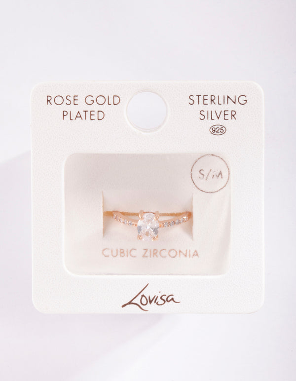 Rose Gold Plated Sterling Silver Cubic Zirconia Oval Engagement Ring