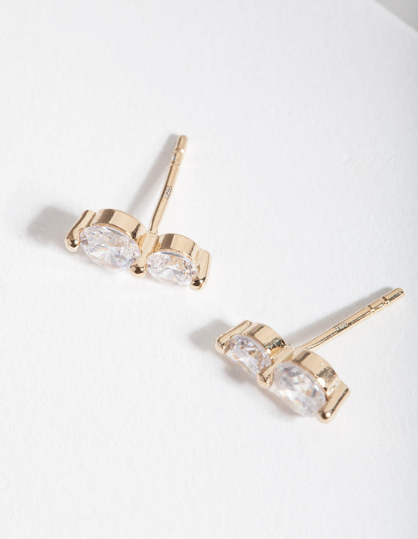 Gold Plated Sterling Silver Double Crystal Stud Earrings