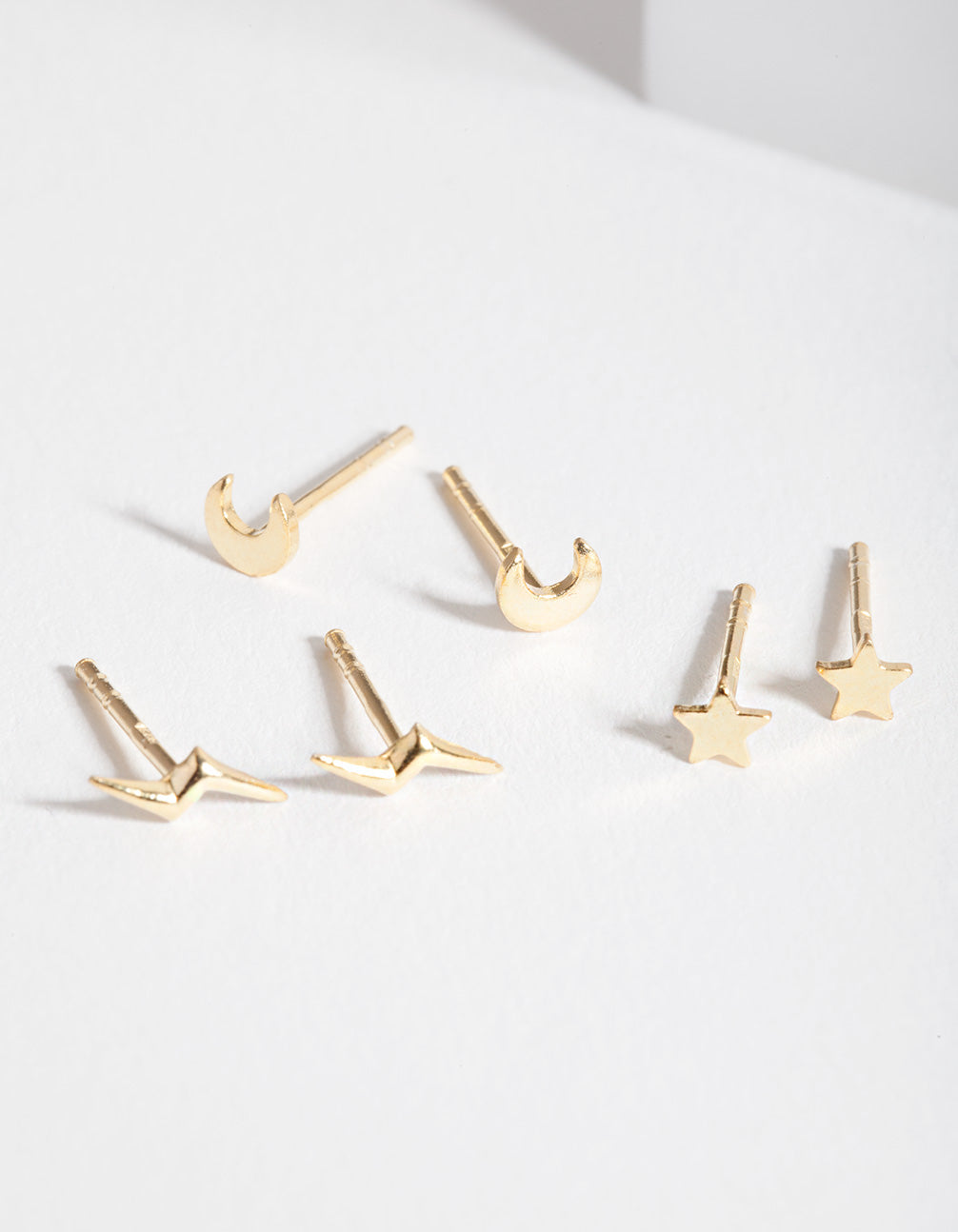 Gold Plated Sterling Silver Celestial Stud Earrings Trio