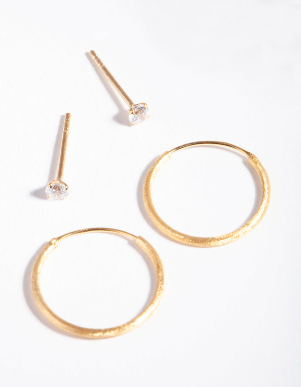 Gold Plated Sterling Silver Stud Hoop Earring Pack