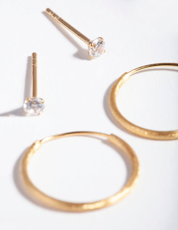 Gold Plated Sterling Silver Stud Hoop Earring Pack