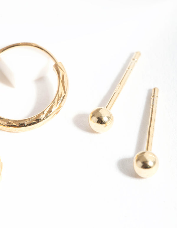 Gold Plated Sterling Silver Texture Stud Hoop Earring Pack