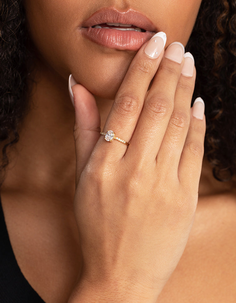 Carat Oval Cubic Zirconia Engagement Rings Gold Plated Sterling