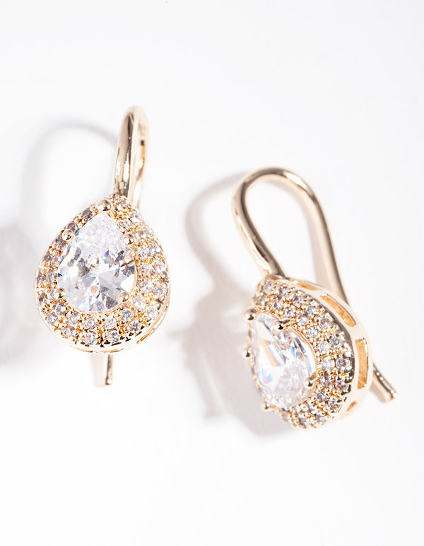 Diamond Simulant Gold Pear Crystal Earrings