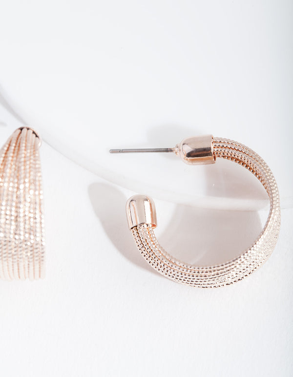 Rose Gold Textured C Hoop Earrings