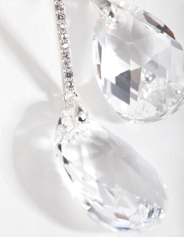 Silver Diamond Simulant Large Teardrop Earrings