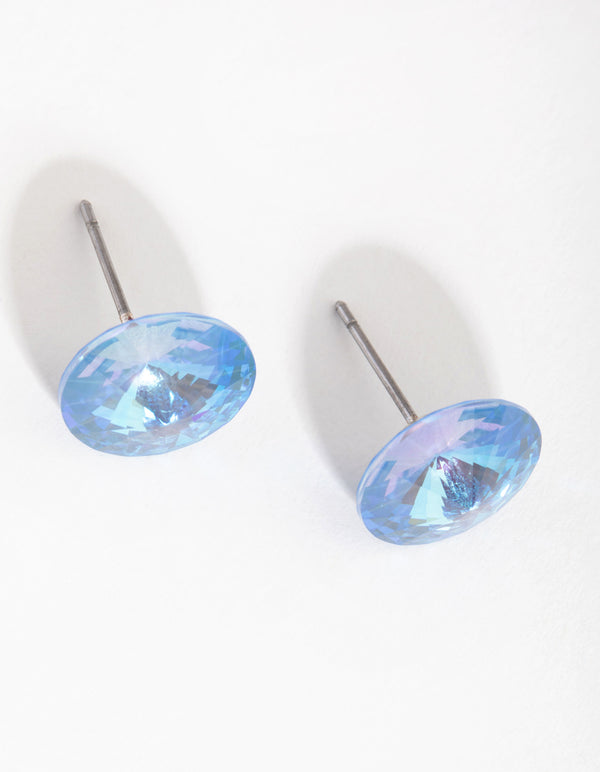 Blue Diamond Simulant Circle Stud Earrings