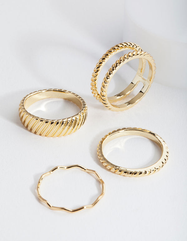 Gold Textured Ring 4-Pack