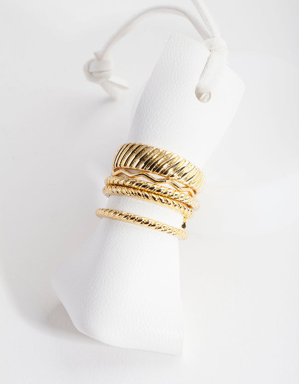 Gold Textured Ring 4-Pack