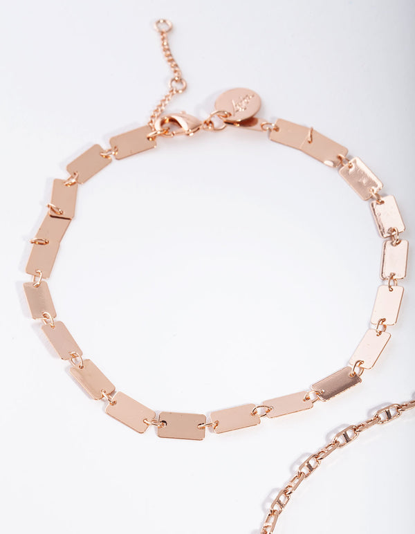 Rose Gold Rectangle & Chain Anklet