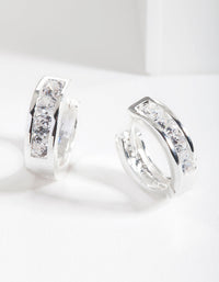 Silver Diamante Inlay Huggie Earrings - link has visual effect only