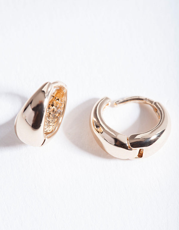 Gold Polished Chunky Huggie Earrings