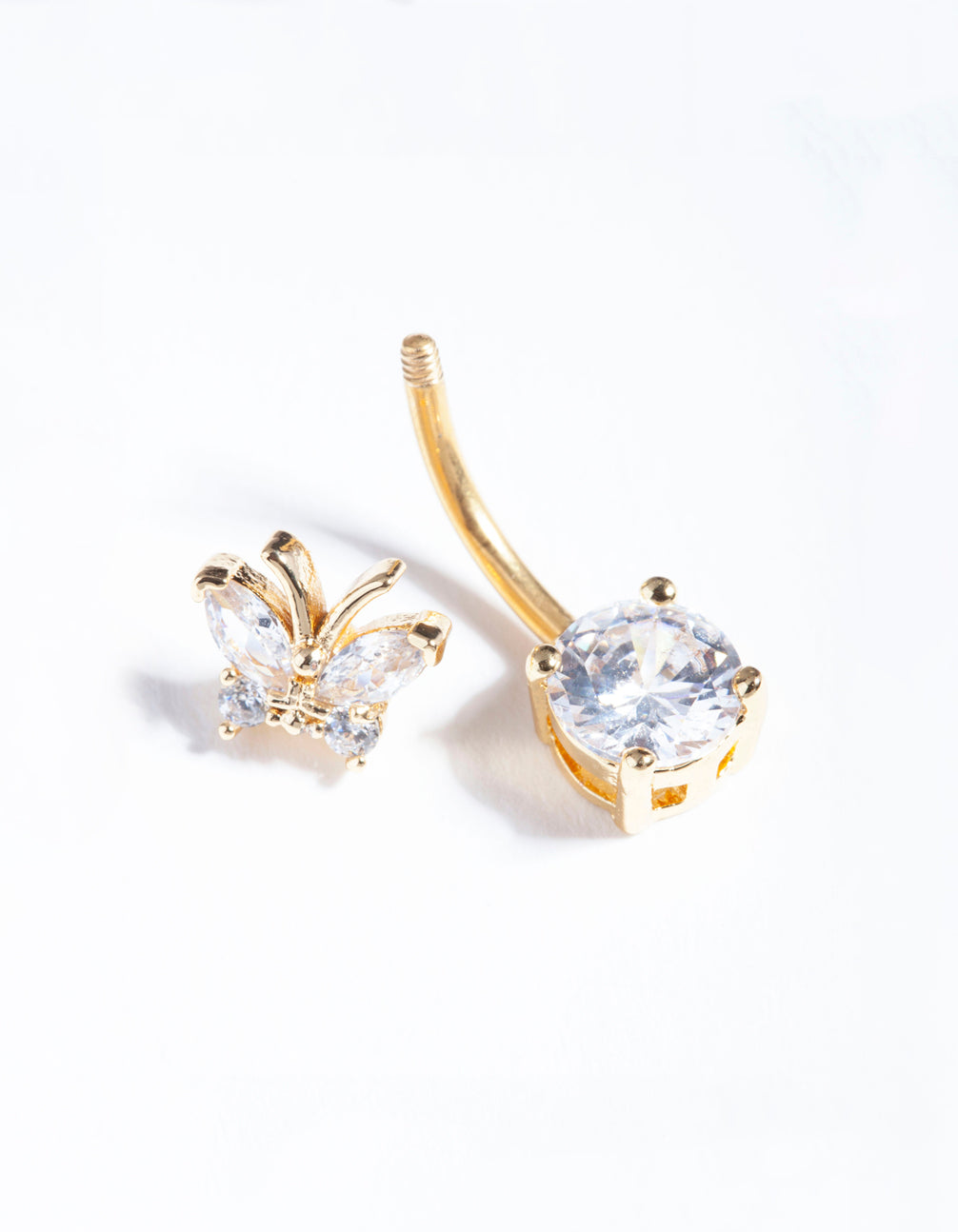 Gold Titanium Cubic Zirconia Butterfly Belly Bar