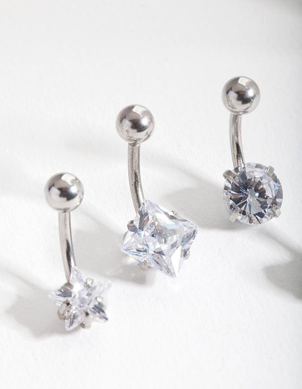 Surgical Steel Cubic Zirconia Belly Bar 4-Pack
