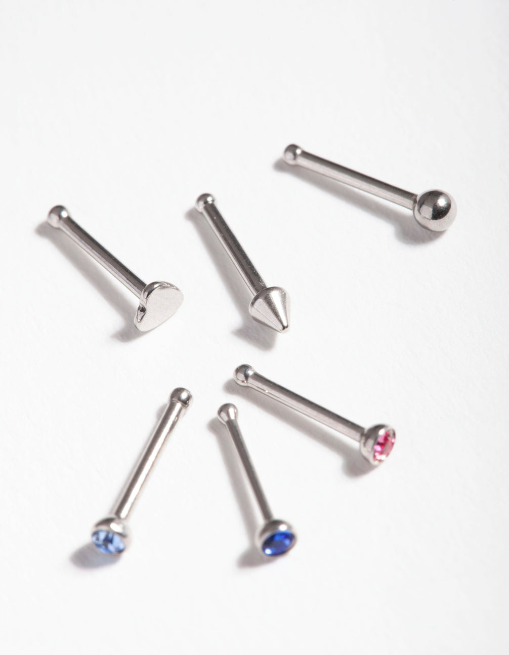 Surgical Steel Colourful Diamante Nose Jewellery 6-Pack