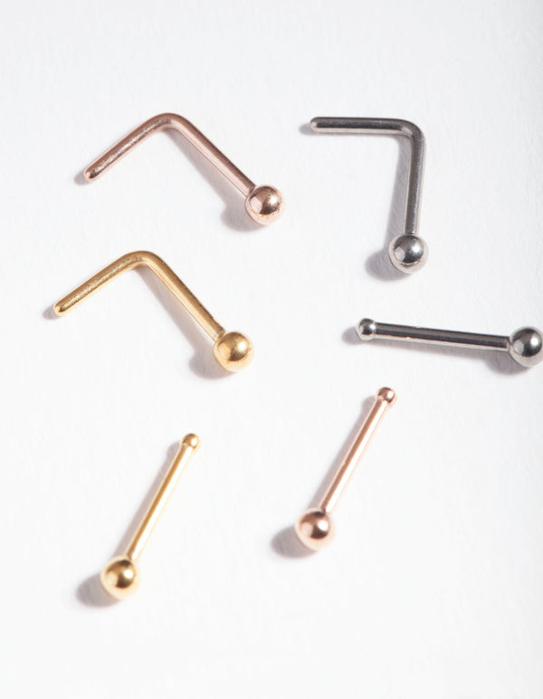 Mixed Metal Surgical Steel Nose Bar 6-Pack