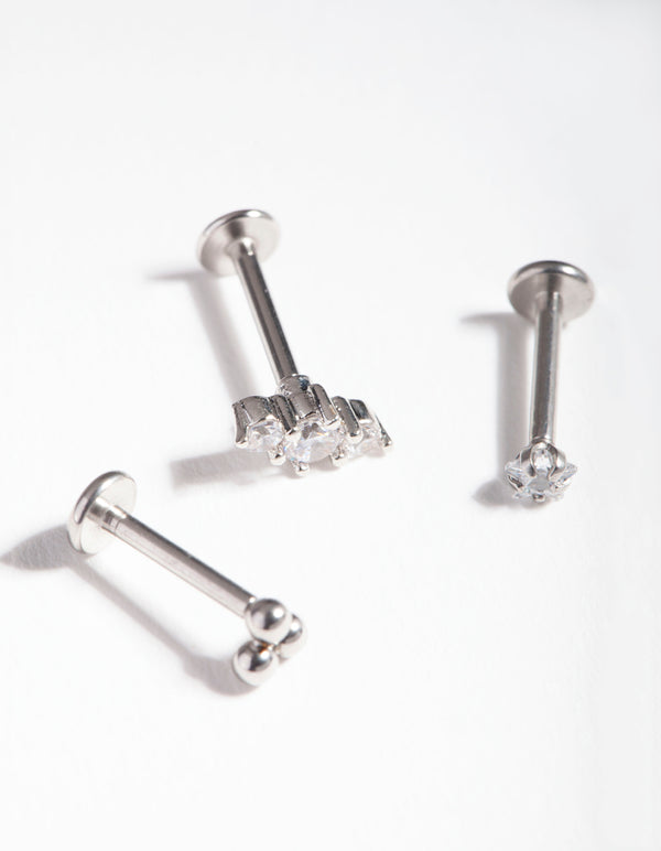 Surgical Steel Triple Cluster Flat Back Earring Pack