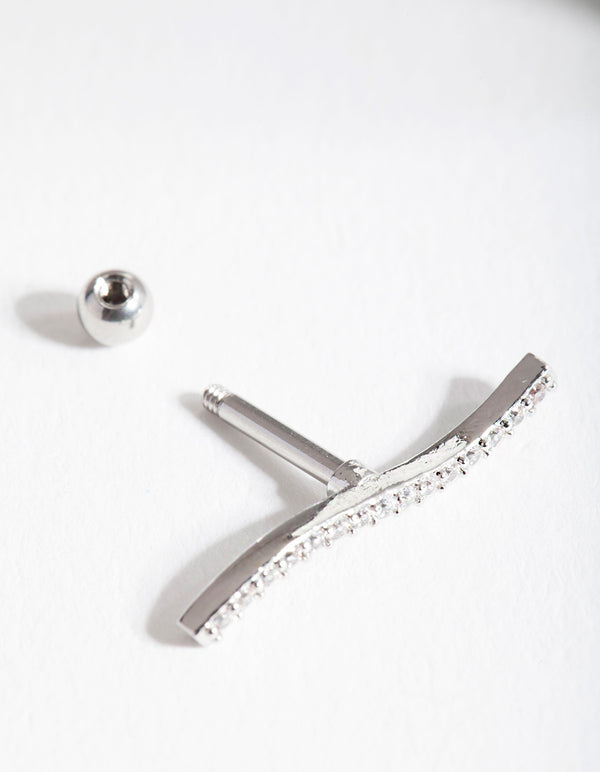 Surgical Steel Fine Cubic Zirconia Wave Barbell