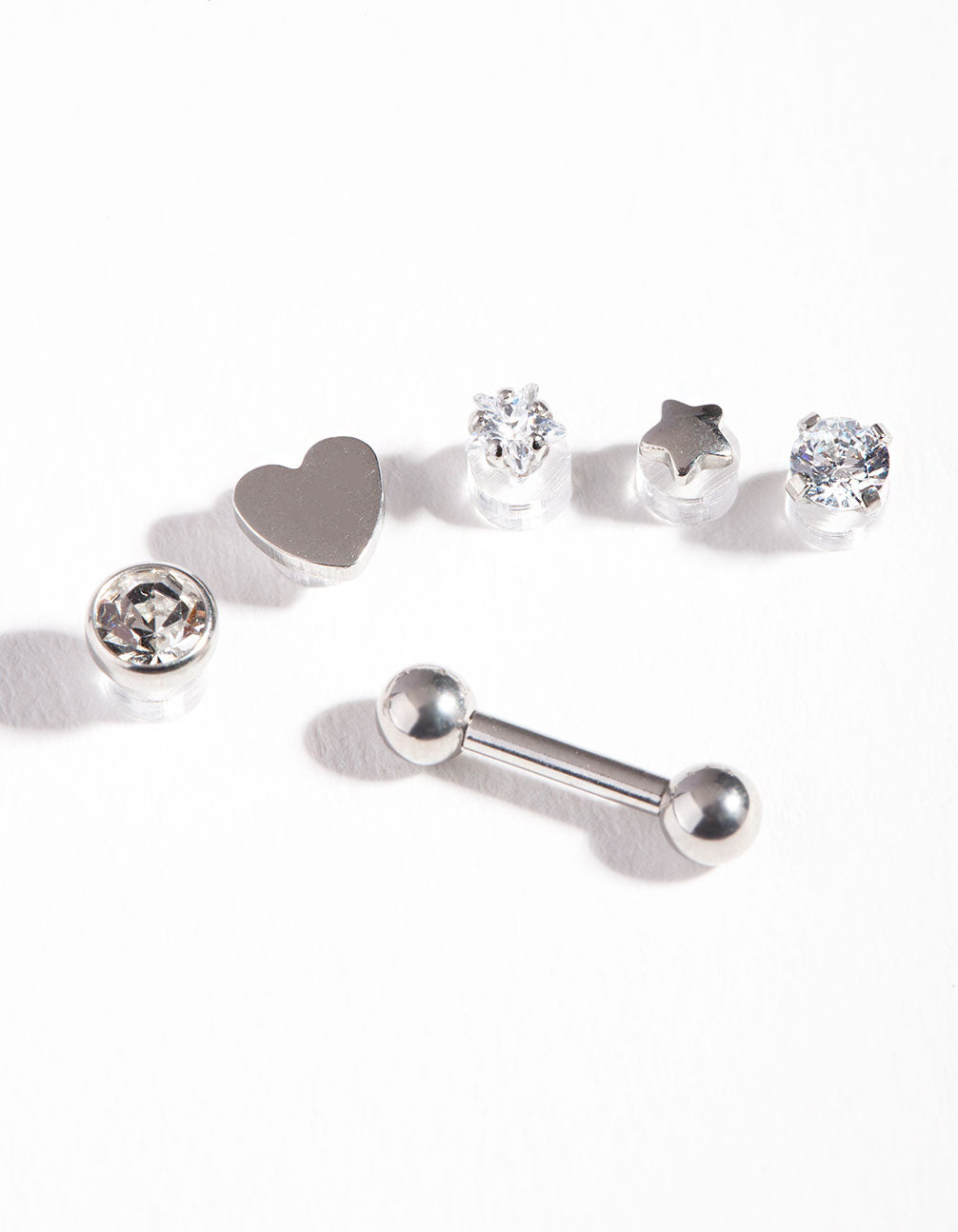 Surgical Steel Cubic Zirconia Heart Barbell 6-Pack